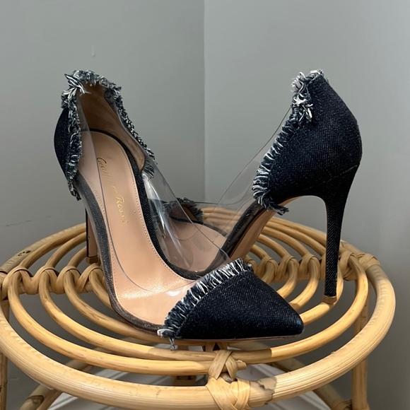 Gianvito Rossi Navy Blue Denim and PVC Plexi Pointed Toe Pumps - Picture 3 of 6
